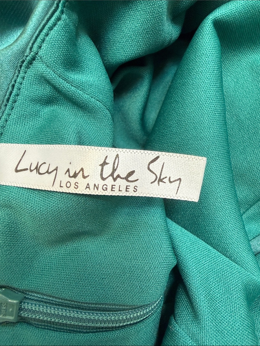 Lucy in the Sky Teal Satin Backless Slip Dress - Picture 3 of 4